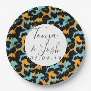Assiettes En Carton Imprimé guépard coloré motif moderne mariage