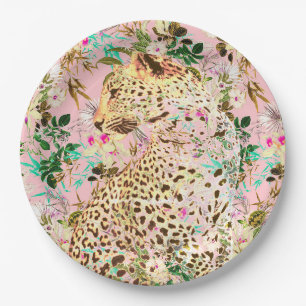 Assiettes En Carton Imprimé léopard floral tropical hawaïen