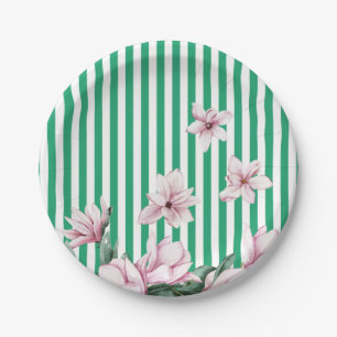 Assiettes En Carton Imprimé magnolia rayé vert, été, printemps