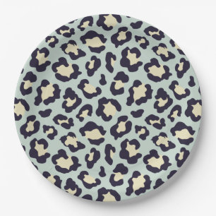 Assiettes En Carton imprimé turquoise Leopard