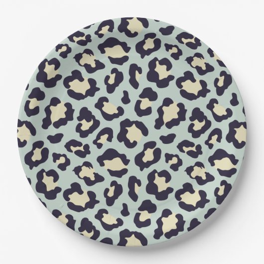 Assiettes En Carton imprimé turquoise Leopard (Devant)
