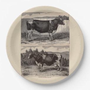 Assiettes En Carton Imprimerie du 19e siècle Holstein taureau et heife