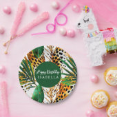 Assiettes En Carton Imprimés de fourrure d'animaux de safari & feuille (Fête)