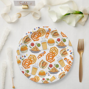 Assiettes En Carton Indian Street Food Motif Colorful Festive Chai