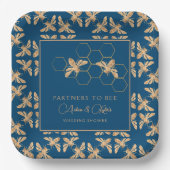 Assiettes En Carton Indigo & Honeycomb Golden Bee Wedding shower (Recto)