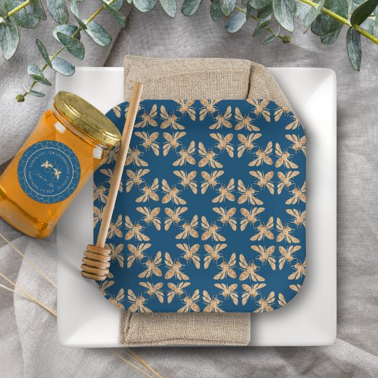 Assiettes En Carton Indigo & Honeycomb Golden Bee Wedding shower