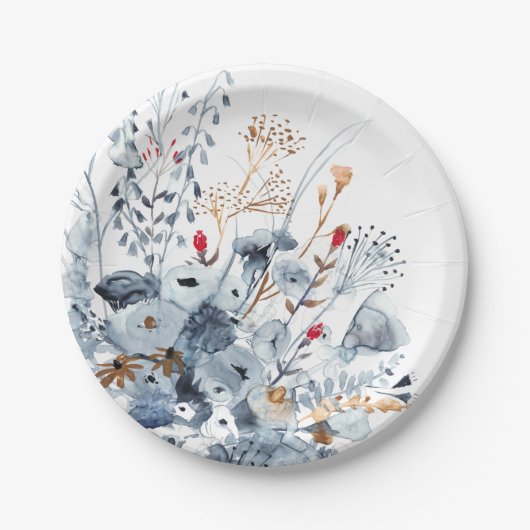 Assiettes En Carton Indigo & Ochre - Fleurs aquarelles (Devant)