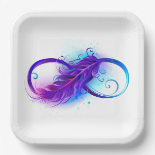 Assiettes En Carton Infini avec plume violette
