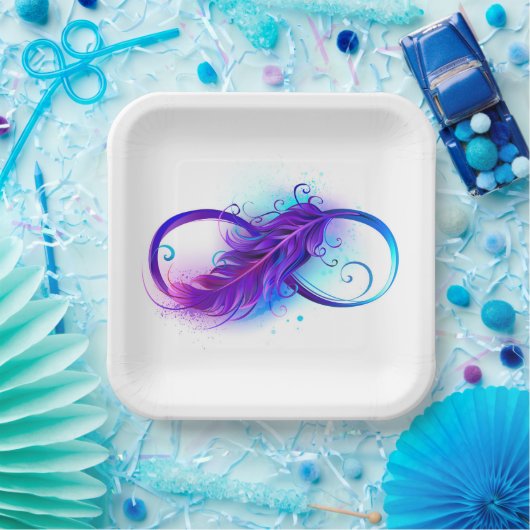 Assiettes En Carton Infinity with purple feather (Fête)
