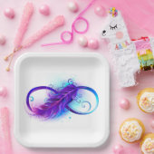 Assiettes En Carton Infinity with purple feather (Fête)
