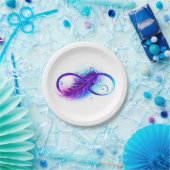 Assiettes En Carton Infinity with purple feather (Fête)