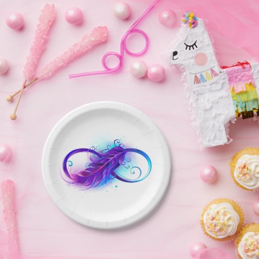 Assiettes En Carton Infinity with purple feather (Fête)