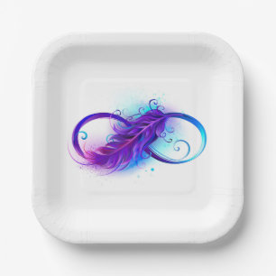 Assiettes En Carton Infinity with purple feather