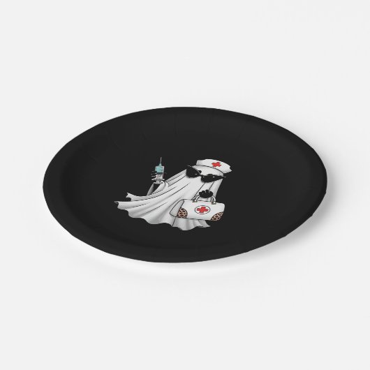 Assiettes En Carton Infirmière fantôme Halloween (Angle)