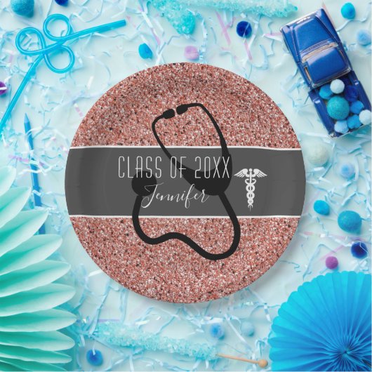 Assiettes En Carton Infirmière Graduation Party Caduceus Rose Parties (Fête)