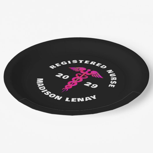 Assiettes En Carton Infirmière inscrite Parti noir rose (Angle)