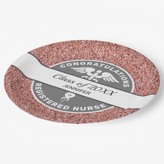 Assiettes En Carton Infirmière RN Graduation Rose Gold Parties scintil (Angle)
