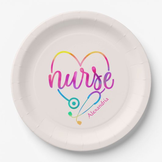 Assiettes En Carton Infirmière stéthoscope (Devant)