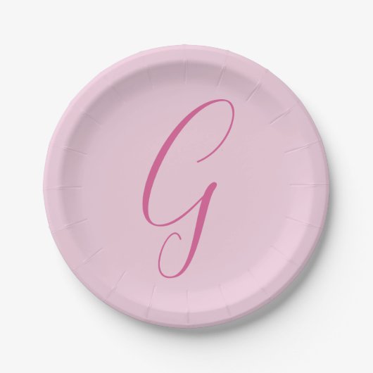 Assiettes En Carton Initial Letter Monogram Light Pink Plain Chic (Devant)