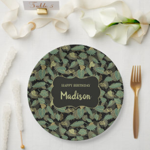 Assiettes En Carton Initiale botanique élégante de feuille pour annive