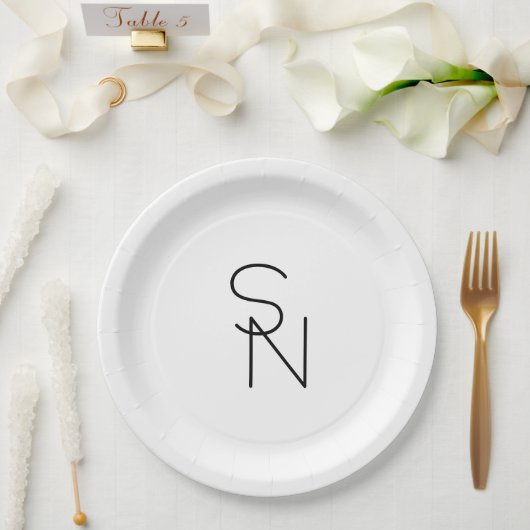 Assiettes En Carton Initiales de chevauchement à l'aspect moderne (Mariage)