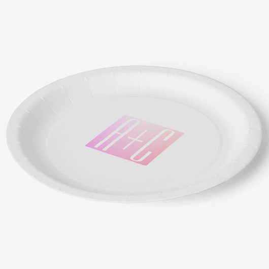 Assiettes En Carton Initiales de couple | Gradation rose subtile (Angle)