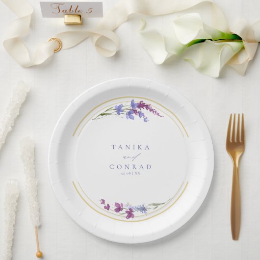 Assiettes En Carton Initiales de l'aquarelle du Mariage fleur sauvage (Mariage)