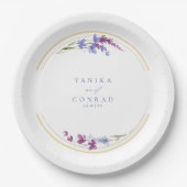 Assiettes En Carton Initiales de l'aquarelle du Mariage fleur sauvage (Devant)