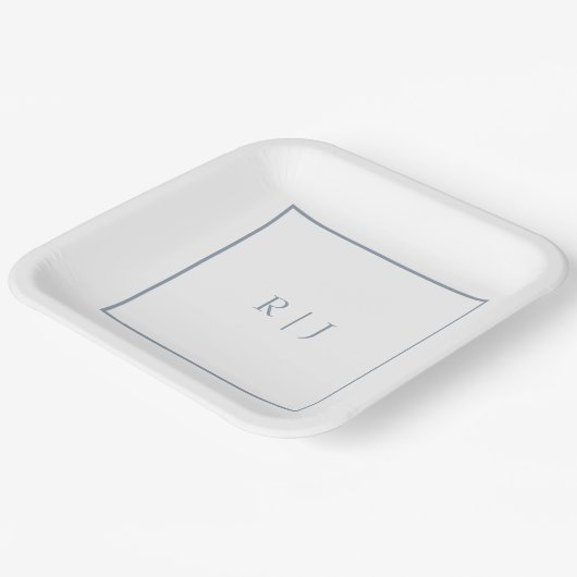 Assiettes En Carton Initiales de monogramme bleu poussiéreux Mariage s (Angulaire)