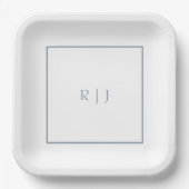 Assiettes En Carton Initiales de monogramme bleu poussiéreux Mariage s (Recto)