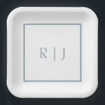 Assiettes En Carton Initiales de monogramme bleu poussiéreux Mariage s<br><div class="desc">Conçu avec le modèle texte pour les initiales monogrammées que vous pouvez customiser!</div>