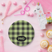 Assiettes En Carton Initiales de monogramme de bison noir vert citron (Fête)