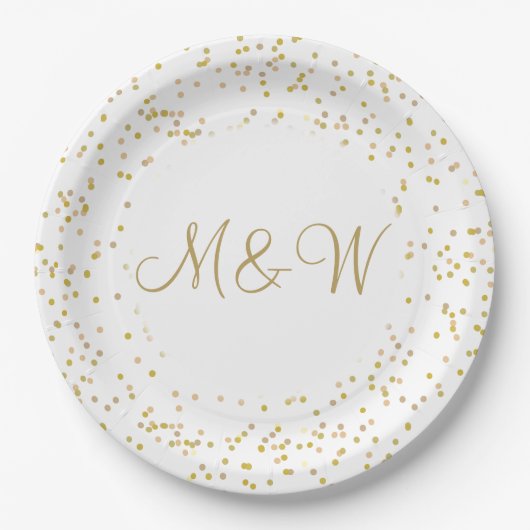 Assiettes En Carton Initiales de monogramme d'or Script Gold Dust (Devant)