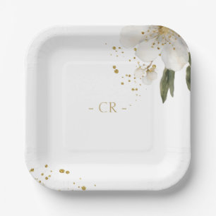 Assiettes En Carton Initiales du Mariage d'aquarelle florale