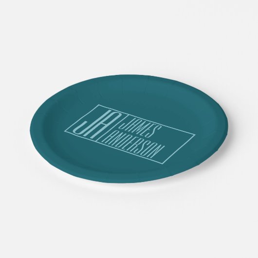 Assiettes En Carton Initiales et nom modernes | Turquoise foncé et ble (Angle)