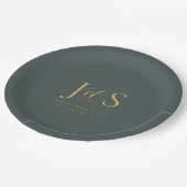 Assiettes En Carton Initiales Mariage Elegance Simple ID1022 vert (Angle)