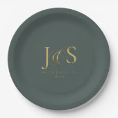 Assiettes En Carton Initiales Mariage Elegance Simple ID1022 vert (Devant)