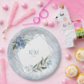 Assiettes En Carton Initiales Mariage Floral Sparkles Blue ID889 (Fête)