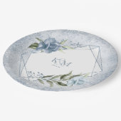 Assiettes En Carton Initiales Mariage Floral Sparkles Blue ID889 (Angle)