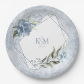 Assiettes En Carton Initiales Mariage Floral Sparkles Blue ID889 (Devant)