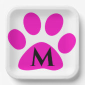 Assiettes En Carton Initiales Monogrammes Empreintes de pattes Rose Bl (Recto)