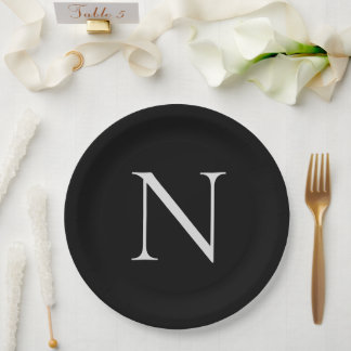 Assiettes En Carton Initiales Monogrammes Nom Customisé Noir Blanc