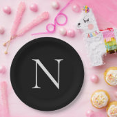 Assiettes En Carton Initiales Monogrammes Nom Customisé Noir Blanc (Fête)