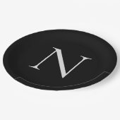 Assiettes En Carton Initiales Monogrammes Nom Customisé Noir Blanc (Angle)