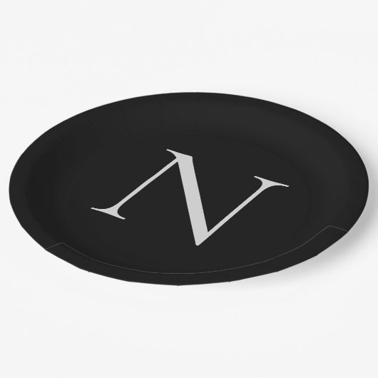 Assiettes En Carton Initiales Monogrammes Nom Customisé Noir Blanc (Angle)