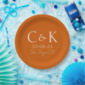 Assiettes En Carton Initiales Monogrammes sur Mariage orange brûlé (Fête)