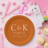 Assiettes En Carton Initiales Monogrammes sur Mariage orange brûlé (Fête)