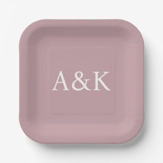 Assiettes En Carton Initiales personnalisées sur mariage rose poussiér