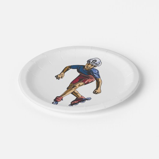 Assiettes En Carton Inline Skater Cool Retro Rollerblading (Angle)