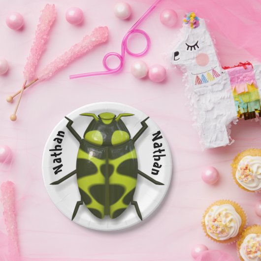 Assiettes En Carton insecte insecte insecte insecte joli vert noir (Fête)